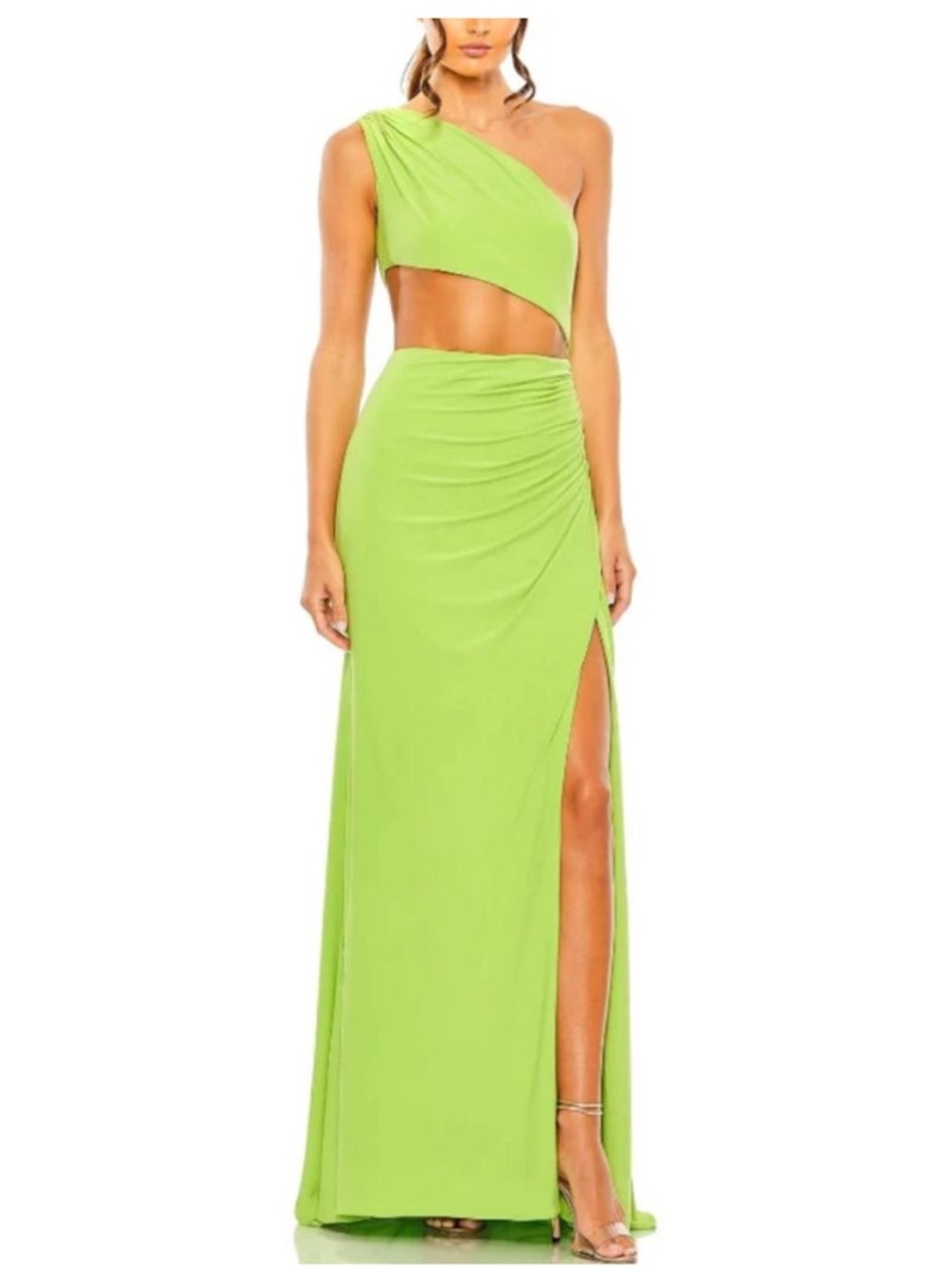 IEENA Mac Duggal Asymmetric Cutout Evening Gown Green Neon Long Dress Maxi, Sz 8